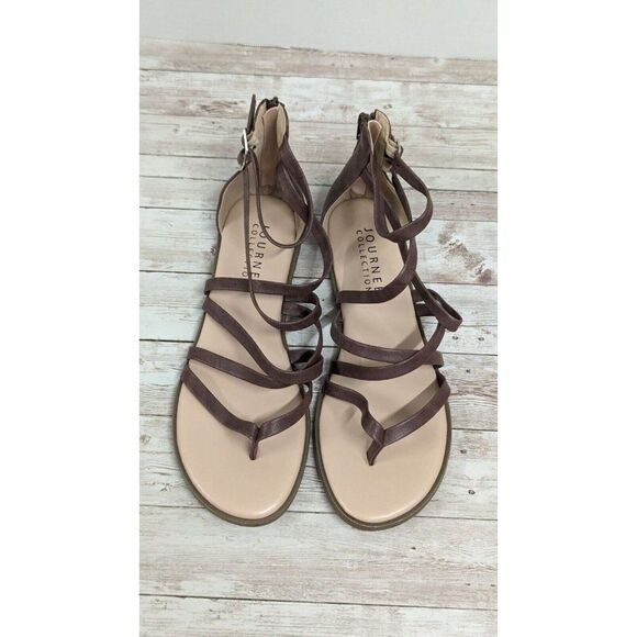 Journee Collection Womens Size 8.5 Brown Leather Adjustable Strappy Sandal - Picture 2 of 10